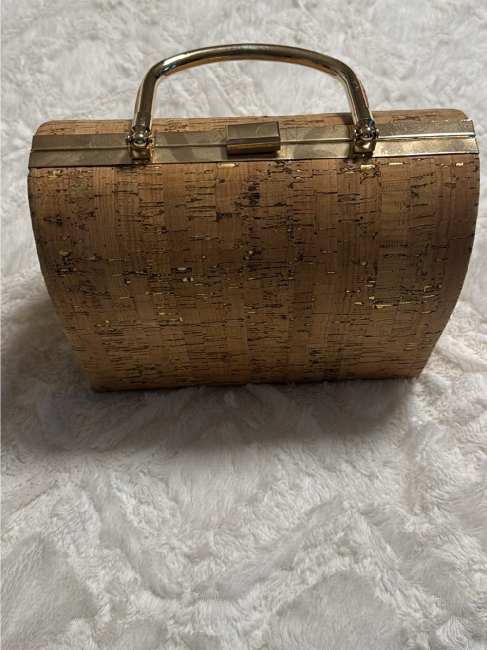 Gold Cork-effect Top Handle Bag